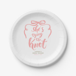 Roze Strik Je Knoopt Haar Bruiloft Bridal Shower Papieren Bordje