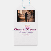 Roze strik juicht 50 jaar trouwdag  cadeaulabel (Achterkant)