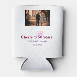 Roze strik juicht om 50 jaar trouwdag blikjeskoeler