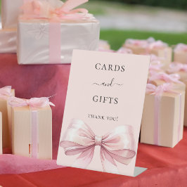 Roze strik kaarten cadeaus bord reclamebord met voetstuk