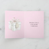 Roze Strik Kado Kerstmis Kaart (Binnen)