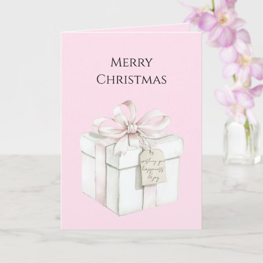 Roze Strik Kado Kerstmis Kaart (Orchidee)