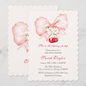 Roze Strik Kers Baby Shower Uitnodiging Sjabloon (Voorkant / Achterkant)