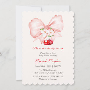 Roze Strik Kers Baby Shower Uitnodiging Sjabloon