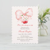 Roze Strik Kers Baby Shower Uitnodiging Sjabloon (Staand voorkant)