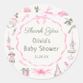 Roze strik Kerst baby shower sticker (Voorkant)