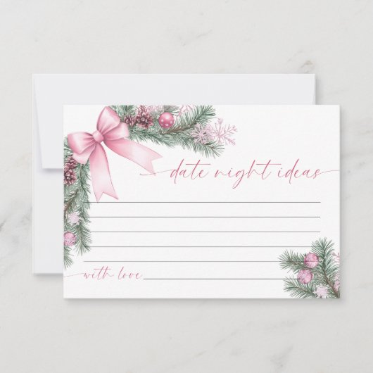 Roze strik Kerst date night ideeën kaart (Voorkant)