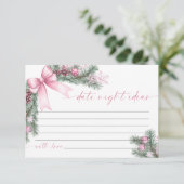 Roze strik Kerst date night ideeën kaart (Staand voorkant)