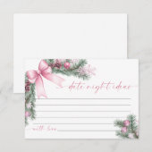Roze strik Kerst date night ideeën kaart (Voorkant / Achterkant)