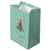 Roze strik kerstboom Bedrijfsnaam Medium Cadeauzakje (Voorkant Gekanteld)
