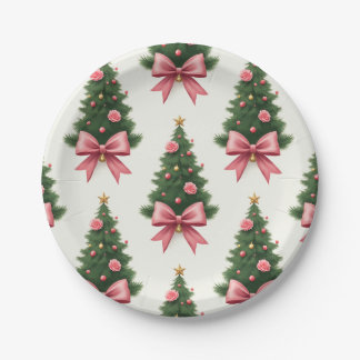 Roze Strik Kerstboom Papieren Bordje