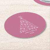 Roze strik kerstboom ronde kartonnen onderzetter (Gebogen)