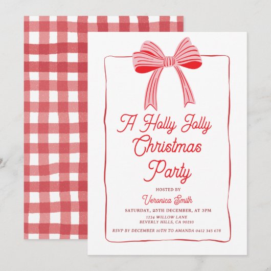 Roze Strik Kerstdiner Feestelijke Kerstparty Kaart (Voorkant / Achterkant)