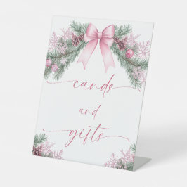 Roze Strik Kerstkaarten en Cadeaus Reclamebord Met Voetstuk