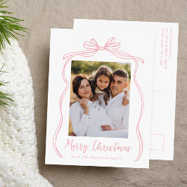 Roze strik Kerstmis Vintage Foto Feestdagenkaart