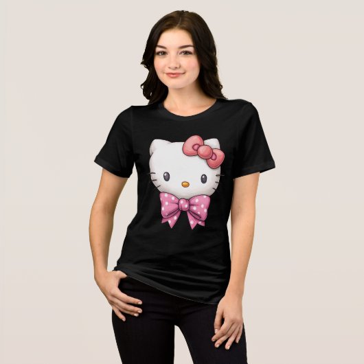 Roze Strik Kitten Charme Tri-Blend Shirt (Voorkant volledig)