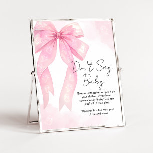 Roze Strik Kleine Boe Shower Zeg Geen Baby Bord Poster
