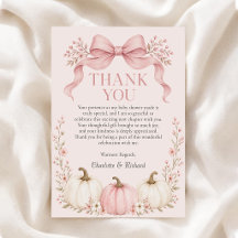 Roze Strik Kleine Pompoen Baby Shower Bedankkaart