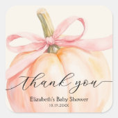 Roze Strik Kleine Pompoen Baby Shower Vierkante Sticker (Voorkant)