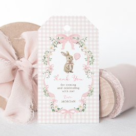Roze Strik Konijn Ballon Verjaardag Bedankt Cadeaulabel