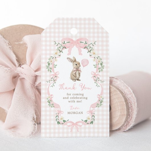 Roze Strik Konijn Ballon Verjaardag Bedankt Cadeaulabel