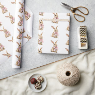 Roze Strik Konijn Konijnen Verjaardag Cadeaupapier