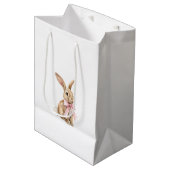 Roze Strik Konijn Verjaardag   Medium Cadeauzakje (Voorkant Gekanteld)