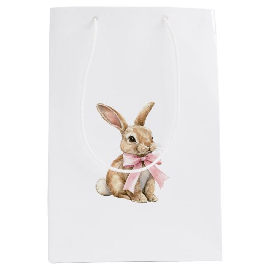 Roze Strik Konijn Verjaardag   Medium Cadeauzakje (Voorkant)