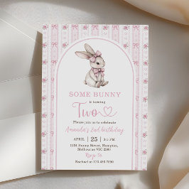 Roze Strik Konijn Vintage Konijn 2e Verjaardag Kaart
