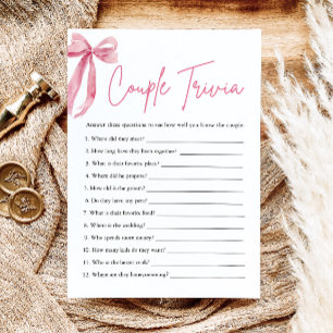 Roze Strik Koppel Trivia Bruidsfeest Spel Kaart