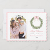 Roze Strik Krans Kerstmis Feestdagenkaart (Voorkant)