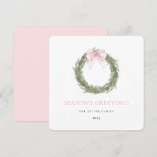 Roze Strik Krans Kerstmis Feestdagenkaart