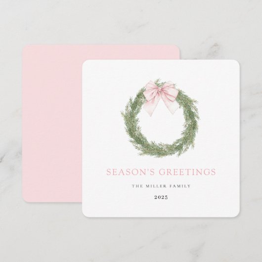 Roze Strik Krans Kerstmis Feestdagenkaart (Voorkant / Achterkant)