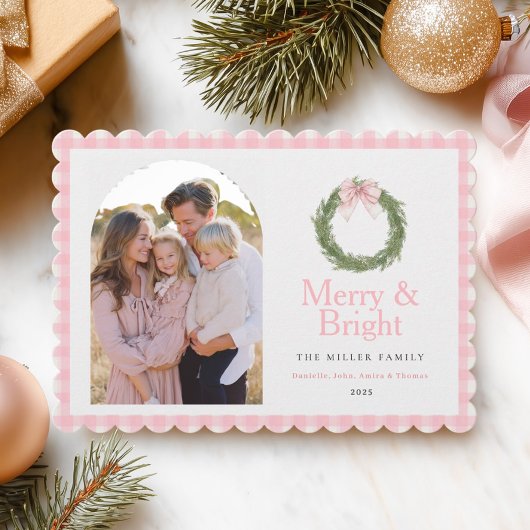 Roze Strik Kranz Kerstmis Feestdagenkaart