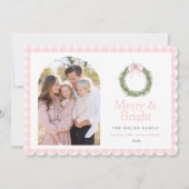 Roze Strik Kranz Kerstmis Feestdagenkaart (Voorkant)