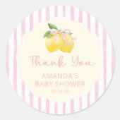 Roze Strik Lemon Baby Shower Sticker (Voorkant)