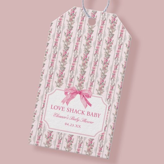 Roze Strik Liefdeshuis Baby Shower Cadeaulabel