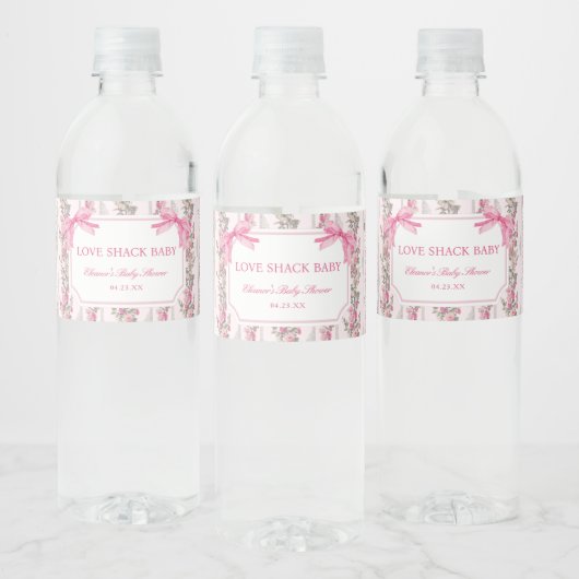 Roze Strik Liefdeshut Baby Shower Favorieten Waterfles Etiket (Flessen)