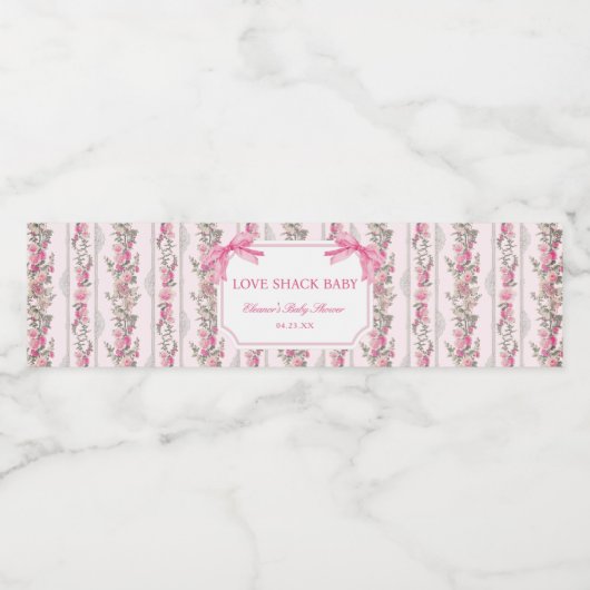 Roze Strik Liefdeshut Baby Shower Favorieten Waterfles Etiket (Enkel label)