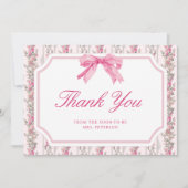 Roze Strik Liefdeshut Coquette Bruiloftsfeest Bedankkaart (Voorkant)