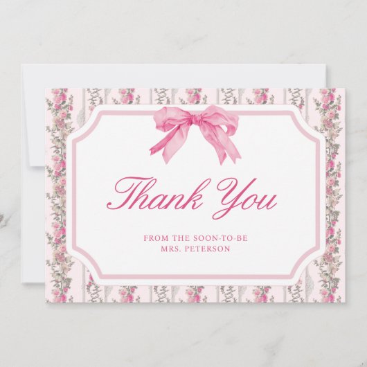 Roze Strik Liefdeshut Coquette Bruiloftsfeest Bedankkaart (Voorkant)