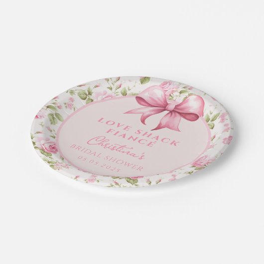 Roze Strik Lieverd Bruidsfeest Papieren Bordje (Gekanteld)