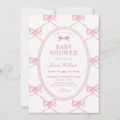 Roze strik lint baby shower kaart (Voorkant)