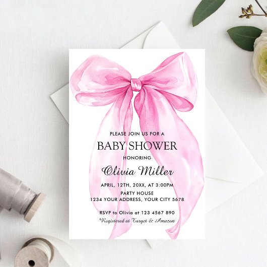 Roze Strik Lint Baby Shower Kaart