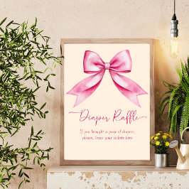 Roze strik lint baby shower luier verloting teken poster
