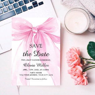Roze Strik Lint Baby Shower Save the Date Kaart