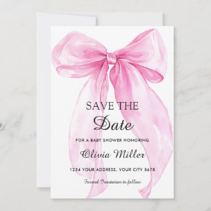 Roze Strik Lint Baby Shower Save the Date Kaart