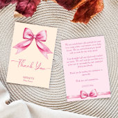 Roze strik lint baby shower schattig elegant bedankkaart