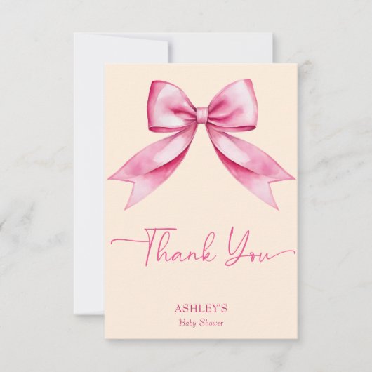 Roze strik lint baby shower schattig elegant bedankkaart (Voorkant)