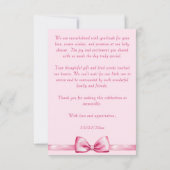 Roze strik lint baby shower schattig elegant bedankkaart (Achterkant)